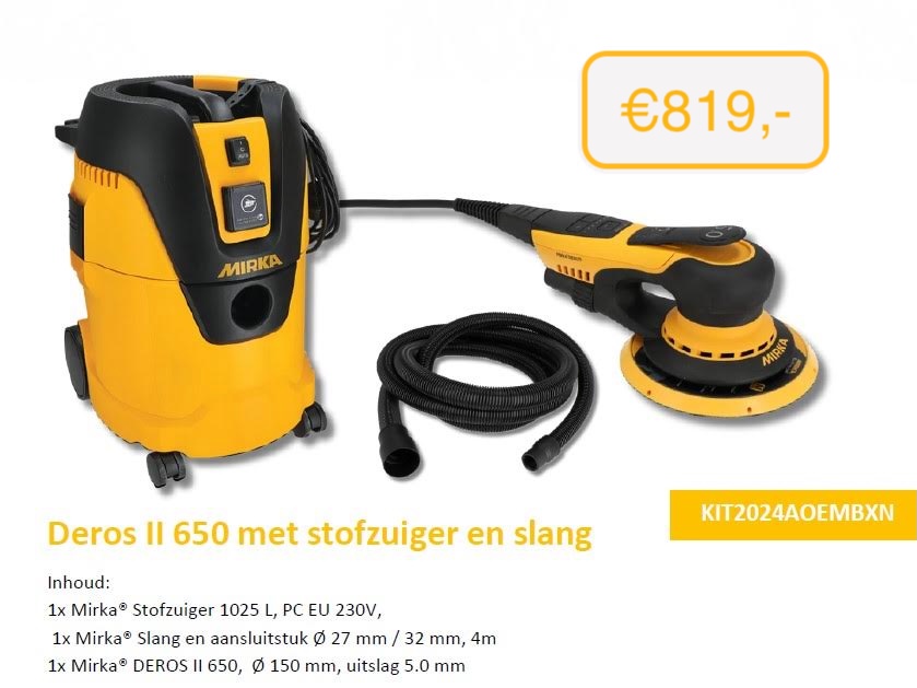 Mirka PROMO DEROS II 650, Ø 150 mm + Vacuum Cleaner 1025 L PC + Hose 4m  (KIT2024AOEMBXN)