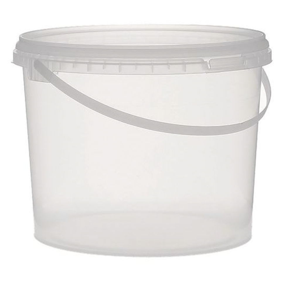 Seau de 3,1 litres transparent avec poignée en plastique, avec couvercle